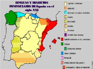 LENGUAS Y DIALECTOSLENGUAS Y DIALECTOS
PENINSULARES DEEspaña en elPENINSULARES DEEspaña en el
siglo XXIsiglo XXI
 
