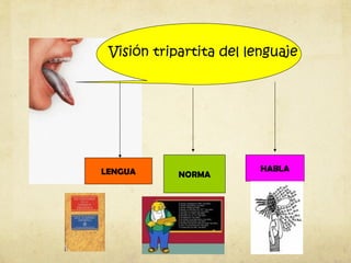 Visión tripartita del lenguaje
LENGUA NORMA
HABLA
 