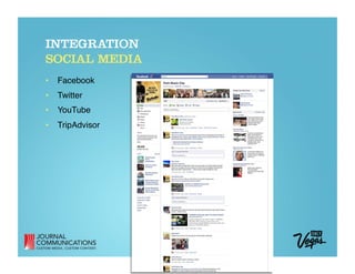 INTEGRATION
SOCIAL MEDIA
•  Facebook 
•  Twitter 
•  YouTube 
•  TripAdvisor
 