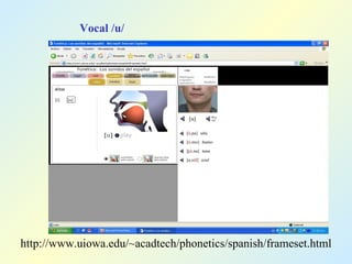 Vocal /u/ http://www.uiowa.edu/~acadtech/phonetics/spanish/frameset.html 