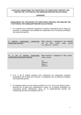 1
LECTIO XXII: ΣΧΗΜΑΤΙΣΜΟΣ ΤΗΣ ΥΠΟΤΑΚΤΙΚΗΣ ΤΟΥ ΕΝΕΡΓΗΤΙΚΟΥ ΕΝΕΣΤΩΤΑ ΤΩΝ
ΡΗΜΑΤΩΝ ΤΩΝ 4 ΣΥΖΥΓΙΩΝ ΚΑΙ ΤΩΝ ΑΝΩΜΑΛΩΝ ΡΗΜΑΤΩΝ SU...