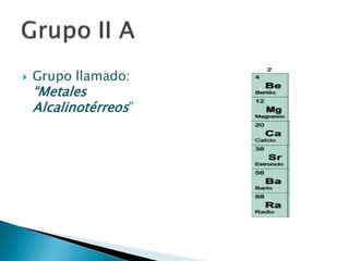  Grupo llamado:
“Metales
Alcalinotérreos”
 
