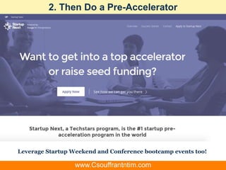 2. Then Do a Pre-Accelerator
Leverage Startup Weekend and Conference bootcamp events too!
www.Csouffrantntim.com
 