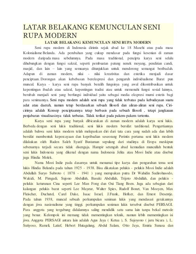 Latar Belakang Kemunculan Seni Rupa Modern