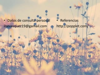 • Datos de consulta personal
ilsevasquez19@gamail.com
• Referencias
http://popplet.com/
 