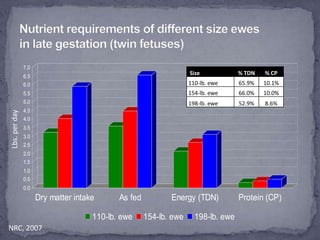 Nutrient requirements of different size ewes in late gestation (twin fetuses) Lbs. per dayNRC, 2007