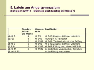 5. Latein am Angergymnasium (Schuljahr 2010/11 – letztmalig auch Einstieg ab Klasse 7) 