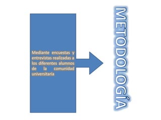 Mediante encuestas y
entrevistas realizadas a
los diferentes alumnos
de la comunidad
universitaria
 