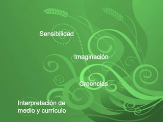 Sensibilidad Imaginación Creencias Interpretación de medio y currículo 