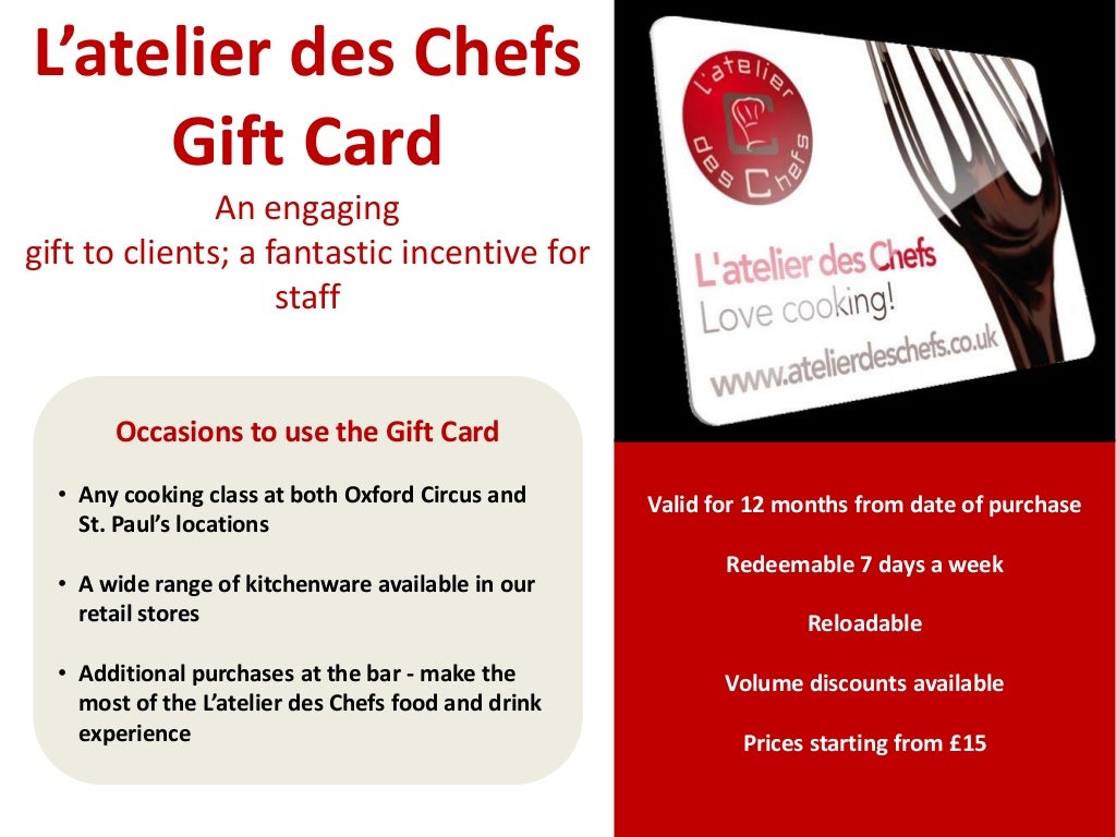 L'atelier des chefs corporate gift card scheme