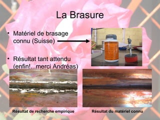 La Brasure Matériel de brasage connu (Suisse) Résultat tant attendu (enfin!...merci Andréas) Résultat de recherche empirique Résultat du matériel connu 