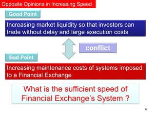 4444
Opposite Opinions in Increasing Speed
What is the sufficient speed of
Financial Exchange’s System ?
Increasing market...