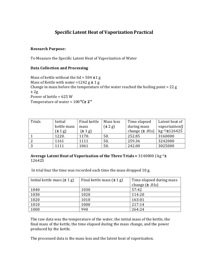 determination of the heat of vaporization Determining enthalpies of substances since the addition of further heat goes to supply the heat of vaporization the heat can thereafter go to increasing the. determination of the heat of vaporization Determining enthalpies of substances since the addition of further heat goes to supply the heat of vaporization the heat can thereafter go to increasing the.