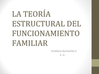 LA TEORÍA
ESTRUCTURAL DEL
FUNCIONAMIENTO
FAMILIAR
        Estefanía Quintanilla S.
                E. U.
 