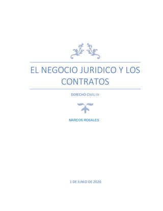 EL NEGOCIO JURIDICO Y LOS
CONTRATOS
DERECHO CIVIL III
1 DE JUNIO DE 2020
MARCOS ROSALES
 