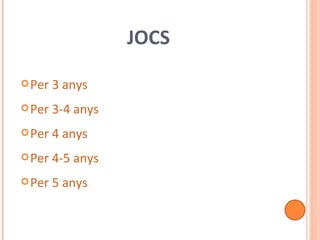 JOCS Per 3 anys Per 3-4 anys Per 4 anys Per 4-5 anys Per 5 anys 
