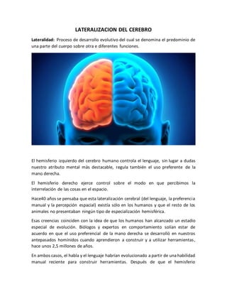 Lateralizaci n Del Cerebro DOCX