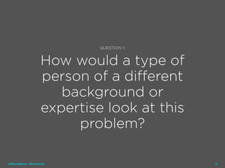 13
QUESTION 1:
How would a type of
person of a different
background or
expertise look at this
problem?
@ShaneSnow #Smartcuts
 