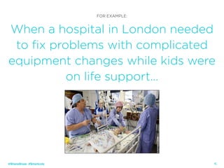 17
FOR EXAMPLE:
When a hospital in London needed
to fix problems with complicated
equipment changes while kids were
on life support…
@ShaneSnow #Smartcuts
 