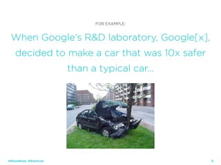 23
FOR EXAMPLE:
When Google’s R&D laboratory, Google[x],
decided to make a car that was 10x safer
than a typical car…
@ShaneSnow #Smartcuts
 