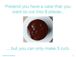 3
Pretend you have a cake that you
want to cut into 8 pieces…
@ShaneSnow #Smartcuts
… but you can only make 3 cuts
 