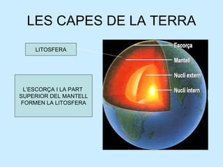 LES CAPES DE LA TERRA L’ESCORÇA I LA PART  SUPERIOR DEL MANTELL FORMEN LA LITOSFERA LITOSFERA 