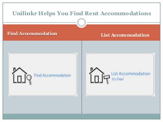 Unilinkr Helps You Find Rent Accommodations 
Find Accommodation List Accommodation 
 