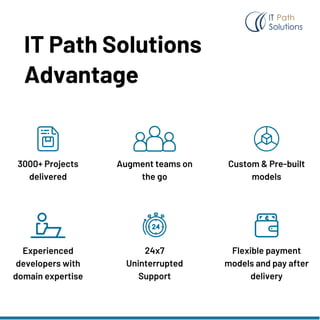 Augment teams on
the go
Flexible payment
models and pay after
delivery
24x7
Uninterrupted
Support
Experienced
developers with
domain expertise
Custom & Pre-built
models
3000+ Projects
delivered
IT Path Solutions
Advantage
 