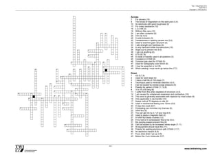 Rev 1 November 2010
Appendix 4
Copyright  TWI Ltd 2011
www.twitraining.com
A4-1
Across
7 For stovers (10)
9 The forces of magnetism on the weld pool (3,4)
10 An electrode with good toughness (5)
13 For creep resistance (10)
14 L in 316l (3)
18 Without filler wire (10)
24 I am often clustered (8)
26 CEV (6,10,5)
28 A solid inclusion (4)
30 Carelessness in welding causes me (3,6)
32 Used to examine grain structure (5)
33 I add strength and hardness (6)
34 A very hard and brittle microstructure (10)
36 Slope out to prevent me (6,5)
38 I can cut anything (6)
42 UTS (8,7,8)
44 A mode of transfer used in all positions (3)
45 Constant in GTAW (8)
46 Common gas used for GTAW (5)
47 Used for radiography over 50mm (6)
48 I may be essential or not (8)
49 When welding I must never go below this (7,7)
Down
1 IQI (5,7,9)
2 Used for weld detail (6)
3 I have a half life of 74.4.days (7)
4 Technique used to minimise distortion (4,4)
5 Can be caused by excess purge pressure (9)
6 Polarity for carbon GTAW (1,1,9,8)
8 10 x 10 x 55 long (6)
11 I suffer from this when depleted of chromium (4,5)
12 I am caused by unbalanced expansion and contraction (10)
15 This word is generally associated with rejection by most codes (9)
16 Only applicable in dip transfer (10)
17 Keeps rods at 70 degrees on site (6)
19 Used in mechanical testing over 12mm (4,4)
20 A step-like crack (8,7)
21 Preheating can minimise my chances (6)
22 SAW flux (5)
23 You can get me by 0.7 of your leg (6,6)
25 Used to apply a magnetic field (4)
27 A SAW flux easily crushed (12)
29 If my root is in compression this is me (4,4)
31 My purging powers prevent this (9)
35 Can be caused by an increased vertex angle (7,11)
37 All equipment should have this (11)
39 Polarity for welding aluminium with GTAW (11,7)
40 An electronic hazard (4,9)
41 If you slow down I go up (4,5)
43 Below this I turn molecular (5,7)
 