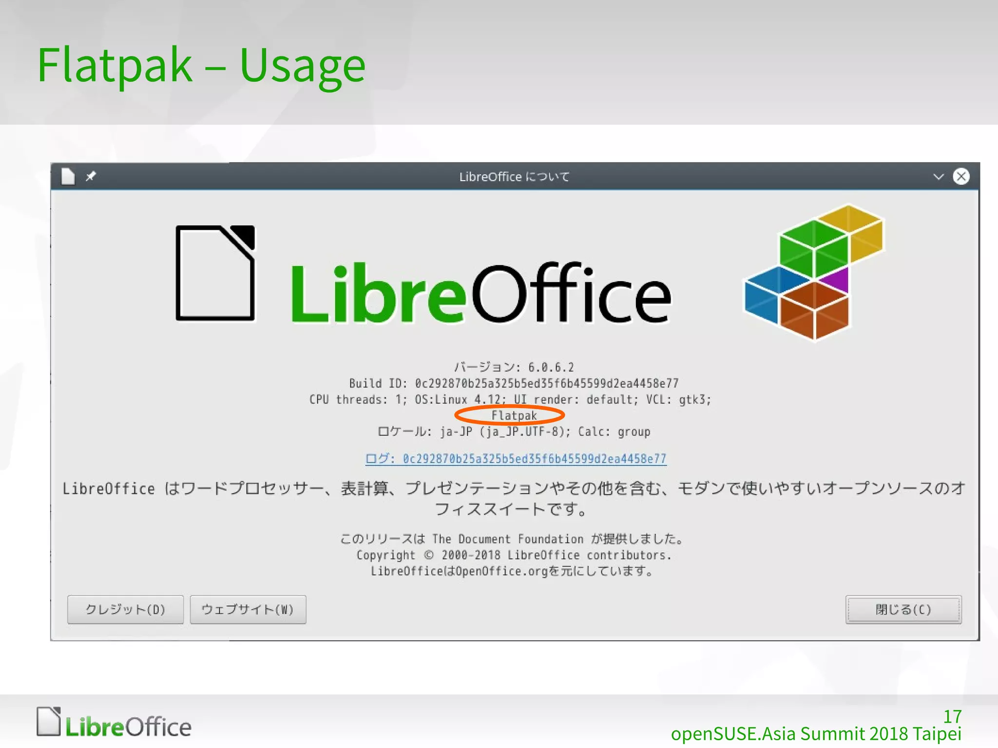 17
openSUSE.Asia Summit 2018 Taipei
Flatpak – Usage
 