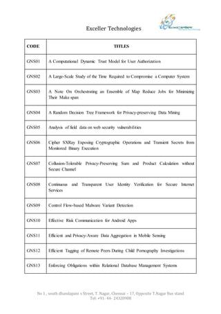 Final Year IEEE 2014 CSE projects Tite's list | DOCX