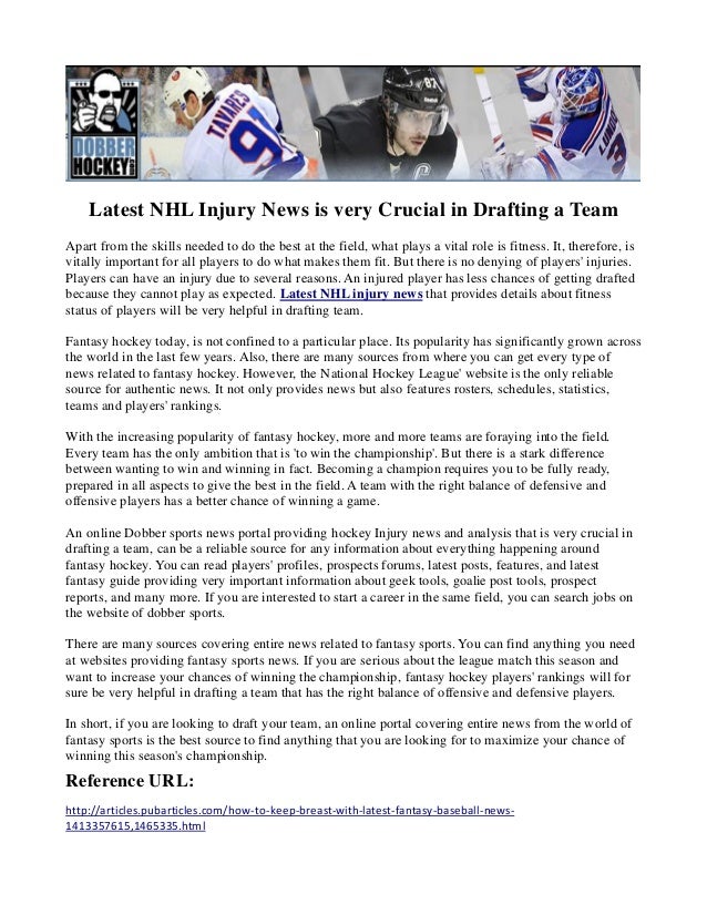 Latest NHL Injury News is very Crucial in Drafting a Team
