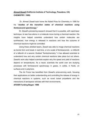 Zewail Research Work Example AFOSR-Supported Nobel Prize Laureates | PDF