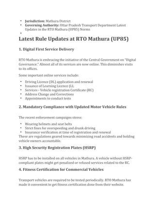 Latest RTO Mathura (UP85) Updates on Rules & Services.pdf