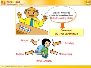 Exams are  OUTPUT LEARNING ! School Tuition Reading Memorising INPUT LEARNING Ma’am, we grade students based on their  Output Learning ability 