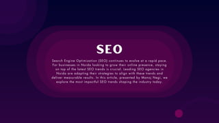 SEO
Search Engine Optimization (SEO) continues to evolve at a rapid pace.
For businesses in Noida looking to grow their online presence, staying
on top of the latest SEO trends is crucial. Leading SEO agencies in
Noida are adapting their strategies to align with these trends and
deliver measurable results. In this article, presented by Manoj Negi, we
explore the most impactful SEO trends shaping the industry today.
 