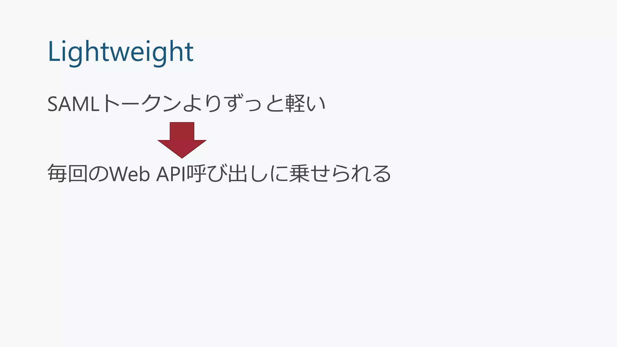 Lightweight
SAMLトークンよりずっと軽い
毎回のWeb API呼び出しに乗せられる
 