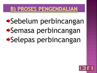 Sebelum perbincangan
Semasa perbincangan
Selepas perbincangan
 