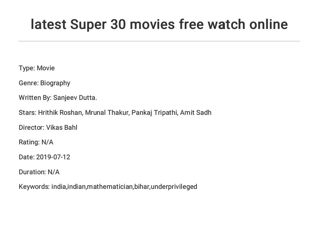 latest Super 30 movies free watch online