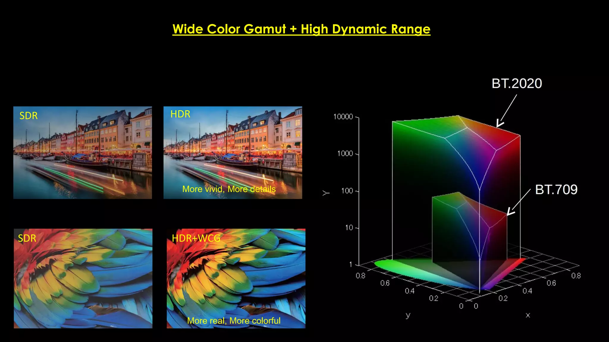 29
Wide Color Gamut + High Dynamic Range
SDR
SDR
HDR
HDR+WCG
More vivid, More details
More real, More colorful
 