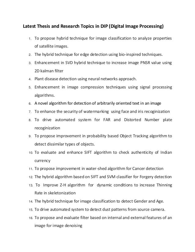 Latest Thesis And Research Topics In Digital Image Processing