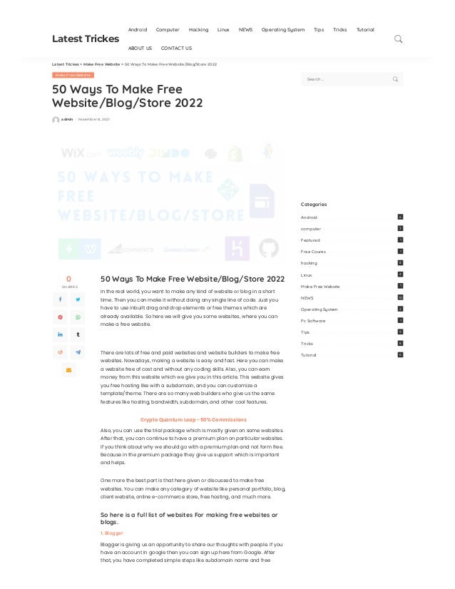 50 Ways To Make Free site/Blog/Store 2022