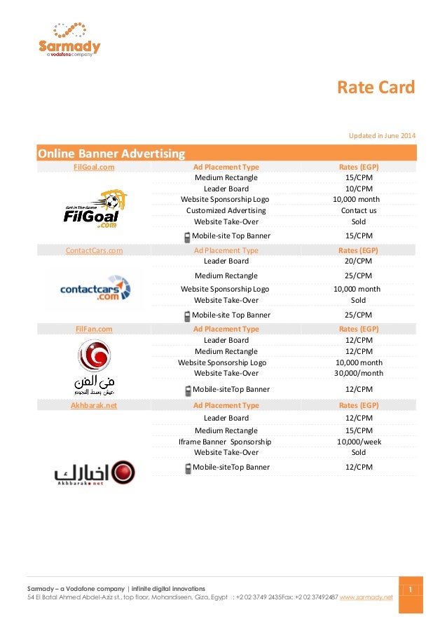 Latest Update Rate Card 2014