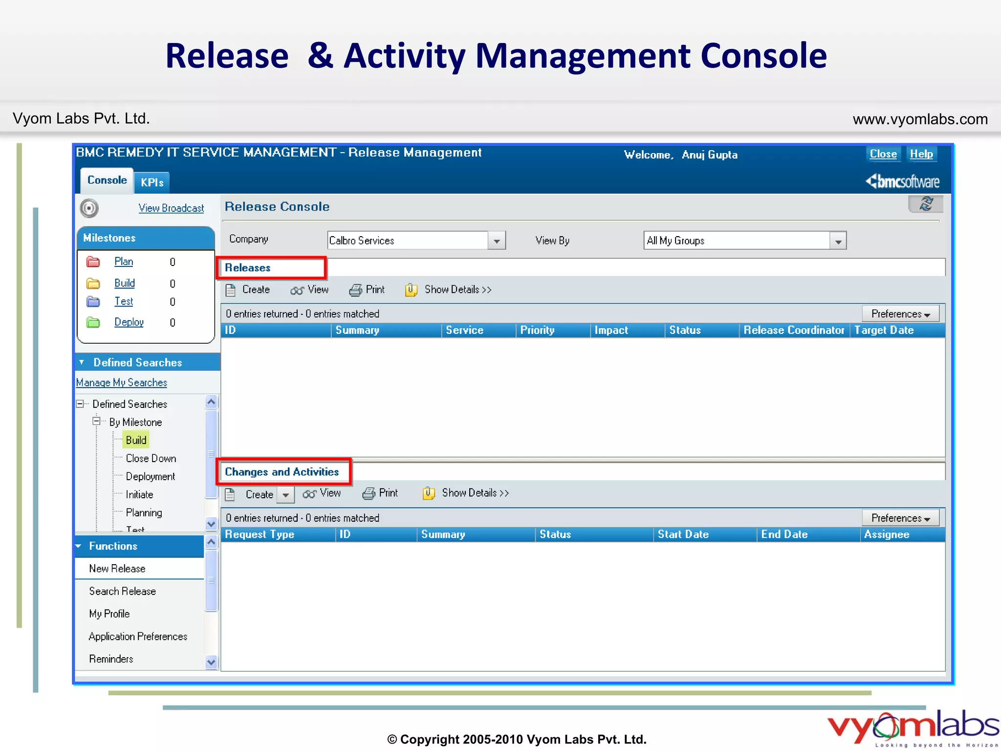 Release  & Activity Management Console 