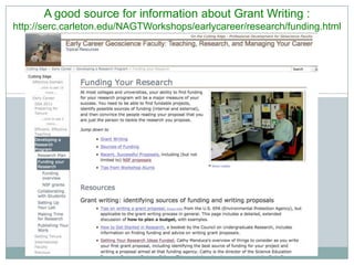 A good source for information about Grant Writing :
http://serc.carleton.edu/NAGTWorkshops/earlycareer/research/funding.ht...