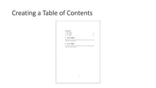 Creating a Table of Contents
 