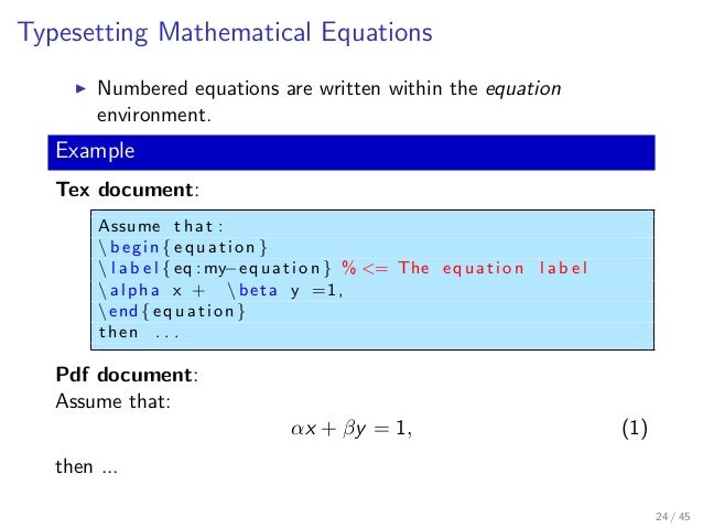 How to write numbered equations in latex
