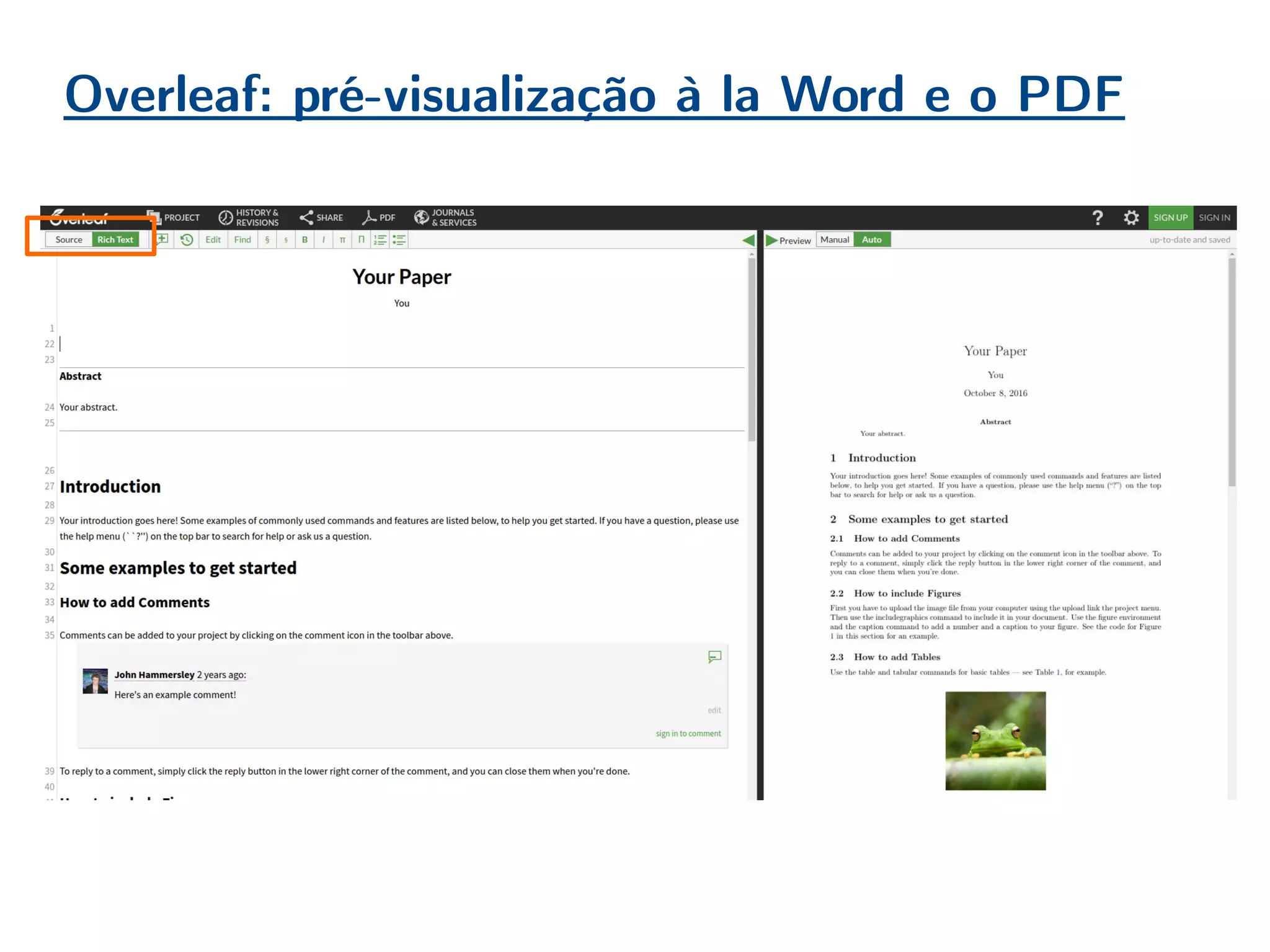 Overleaf: pré-visualização à la Word e o PDF
 