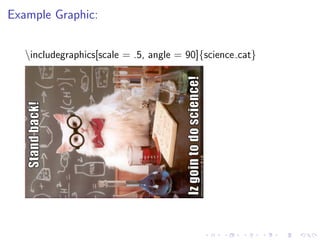 Example Graphic:
includegraphics[scale = .5, angle = 90]{science cat}

 
