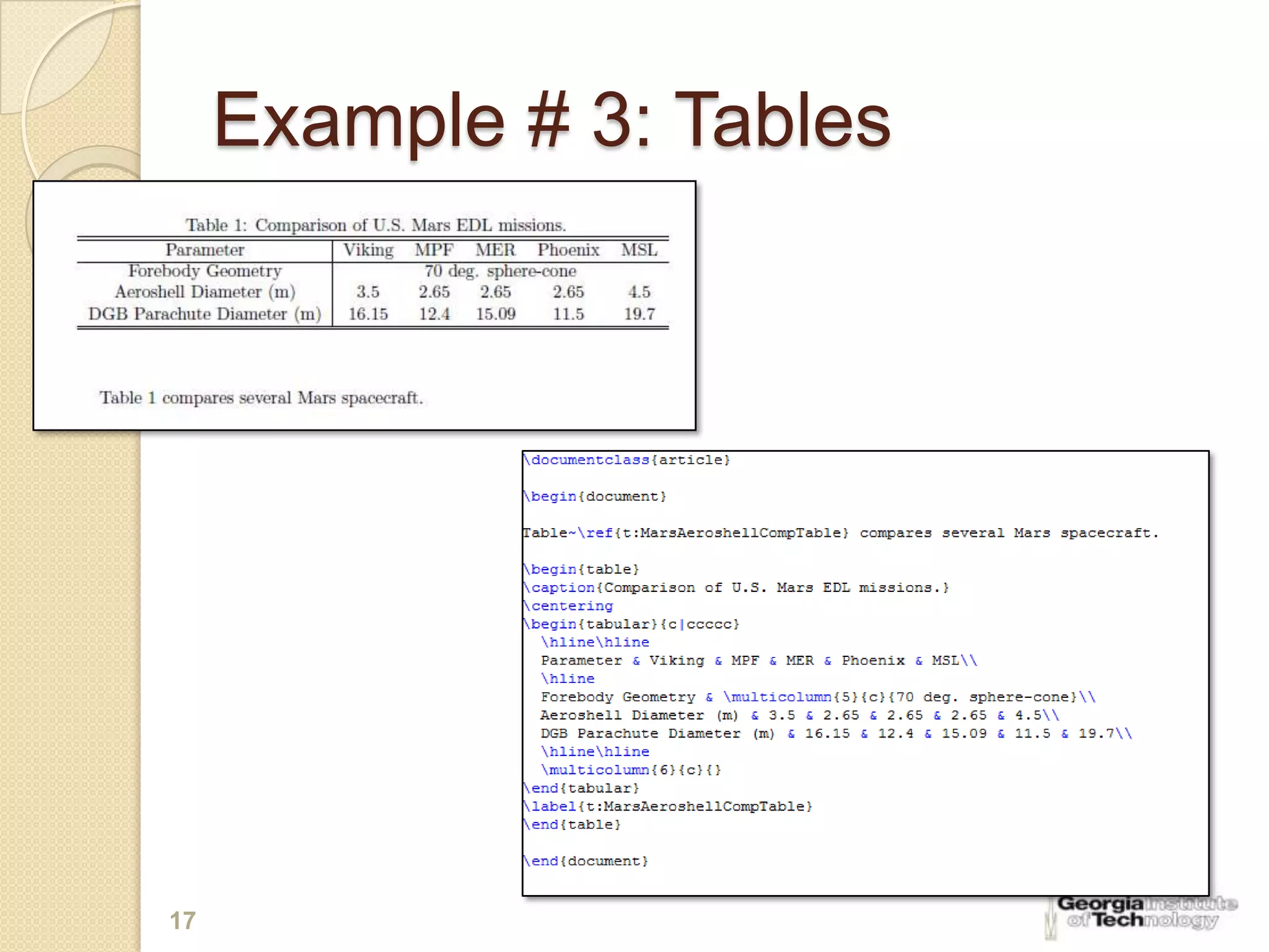 Example # 3: Tables




17
 